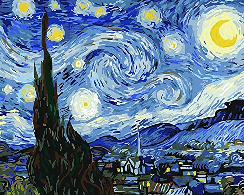 DIY Malen nach Zahlen, Sternennacht Erwachsene Malen nach Zahlen, Nachtlandschaft DIY Malen nach Zahlen Kit für Erwachsene Kinder Studenten Anfänger, Ölmalerei Kunst Wanddekoration 16X20 Inch DIY Malen nach Zahlen, Sternennacht Erwachsene Malen nach Zahlen, Nachtlandschaft DIY Malen nach Zahlen Kit für Erwachsene Kinder Studenten Anfänger, Ölmalerei Kunst Wanddekoration 16X20 Inch von TISHIRON