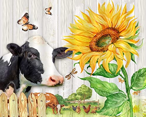 DIY Malen nach Zahlen Erwachsene Kuh und Sonnenblume Malen nach Zahlen Kits Mit Pinseln Tiere Acrylmalerei für Kinder Kinder Kunsthandwerk für Haus Schlafzimmer Geschenke 40 x 50 cm(rahmenlos) von TISHIRON