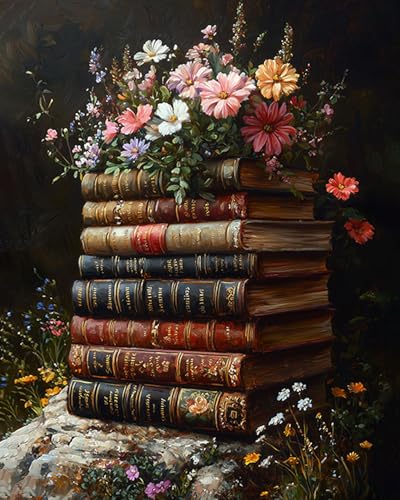 DIY Malen nach Zahlen Erwachsene Vintage Bücher Erwachsene Malen nach Zahlen Kits auf Leinwand Lebendige Blumen Malen nach Zahlen Kunsthandwerk Geschenk für Home Wall Deco 40 x 50 cm(rahmenlos) von TISHIRON