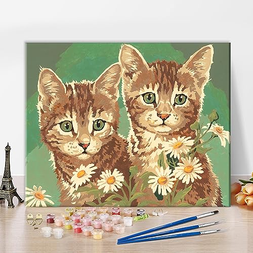 DIY Malen nach Zahlen Kätzchen Malen nach Zahlen für Erwachsene und Kinder Katzen Malen nach Zahlen Kits Leinwand Geschenke Ölmalerei mit Pinseln Kunsthandwerk für Zuhause 40 x 50 cm(rahmenlos) von TISHIRON