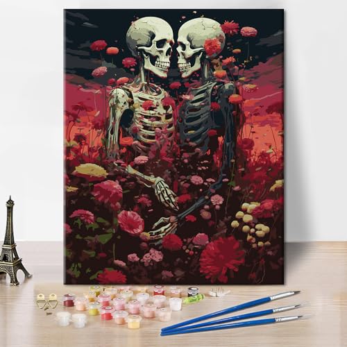 Ein skelett Malen nach Zahlen für Erwachsene DIY Totenkopf Malen nach Zahlen Ehepartner Liebhaber Malen nach Zahlen Kunstwerk für Anfänger Malen nach Zahlen Wanddekoration für Zuhause 16x20 Zoll von TISHIRON