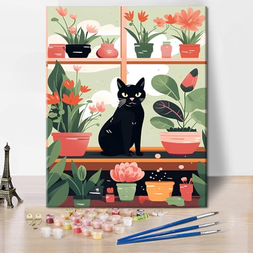 Farbe nach Zahlen Erwachsene, grüne Pflanze und Katze Malerei nach Zahlen Anfänger, Topf Kunst Handwerk Kits Erwachsene, DIY Erwachsene Farbe nach Zahl Kits Study Room Wand Dekor (40x50cm rahmenlos) Farbe nach Zahlen Erwachsene, grüne Pflanze und Katze Malerei nach Zahlen Anfänger, Topf Kunst Handwerk Kits Erwachsene, DIY Erwachsene Farbe nach Zahl Kits Study Room Wand Dekor (40x50cm rahmenlos) von TISHIRON