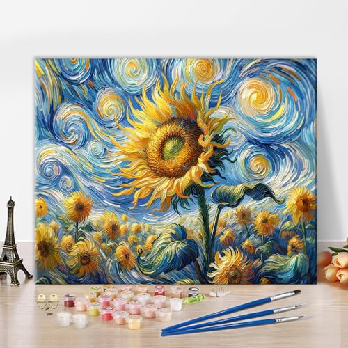 Farbe nach Zahlen Sonnenblume Sternennacht Farbe nach Zahl Kits Abstrakte Sternenhimmel Farbe nach Zahl für Erwachsene Anfänger DIY Ölgemälde Kits auf Leinwand Kunst Handwerk Geschenk 16 x20 Zoll Farbe nach Zahlen Sonnenblume Sternennacht Farbe nach Zahl Kits Abstrakte Sternenhimmel Farbe nach Zahl für Erwachsene Anfänger DIY Ölgemälde Kits auf Leinwand Kunst Handwerk Geschenk 16 x20 Zoll von TISHIRON