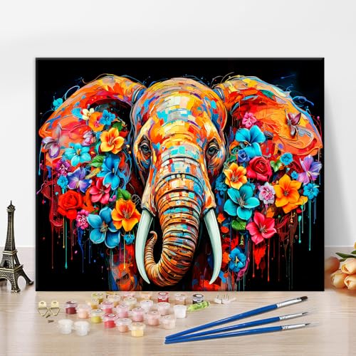 Farbe nach Zahlen für Erwachsene Kinder Elefant Erwachsene DIY Farbe nach Zahl Elefant Kopf Umgeben von bunten Blumen Boho Kunst Handwerk Farbe nach Zahlen Kits Nordic Modern Home Decor 16"x20" Farbe nach Zahlen für Erwachsene Kinder Elefant Erwachsene DIY Farbe nach Zahl Elefant Kopf Umgeben von bunten Blumen Boho Kunst Handwerk Farbe nach Zahlen Kits Nordic Modern Home Decor 16"x20" von TISHIRON