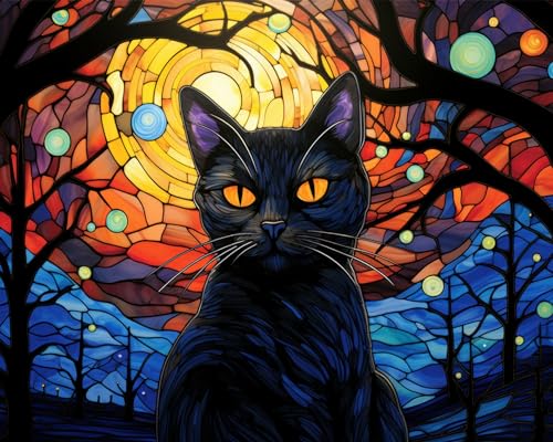 Farbige Glas-Stil Malen nach Zahlen Erwachsene, Halloween Katze Malen nach Zahlen, Malen nach Zahlen de Pinsel und Acrylfarbe, 16X20Inch Mond Flammen Malen nach Zahlen Erwachsene Familie Freunde Farbige Glas-Stil Malen nach Zahlen Erwachsene, Halloween Katze Malen nach Zahlen, Malen nach Zahlen de Pinsel und Acrylfarbe, 16X20Inch Mond Flammen Malen nach Zahlen Erwachsene Familie Freunde von TISHIRON