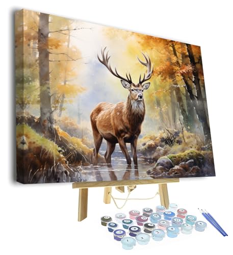 Hirsch DIY Malen nach Zahlen Blume Malen nach Zahlen für Erwachsene Wildtiere Malen nach Zahlen Kinder auf Leinwand Bunter Wald Malen nach Zahlen für Anfänger Ölmalerei Kits Geschenk 16x20inchGerahmt von TISHIRON