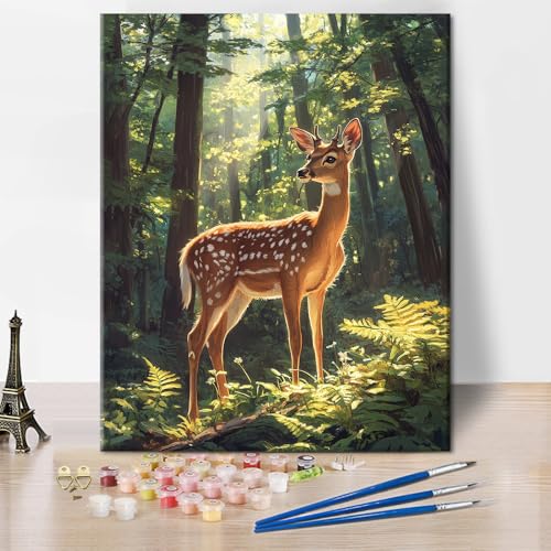 Hirsch Malen nach Zahlen Kit für Erwachsene, DIY Erwachsenen Malen nach Zahlen Kits auf Leinwand Wald, Tier Ölfarbe Kits für Erwachsene, Acryl Malen nach Zahlen für Zuhause 40 x 50 cm(rahmenlos) von TISHIRON