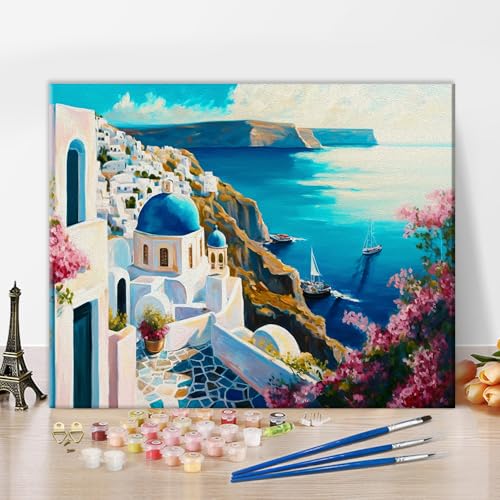 Italien Blaues Gebäude Malen nach Zahlen Erwachsene Landschaft am Meer DIY Seelandschaft Öl Leinwand Gemälde Set Acrylic Santorini Malen Malerei Kit Wanddekoration Ölgemälde für Anfänger 40x50 cm Italien Blaues Gebäude Malen nach Zahlen Erwachsene Landschaft am Meer DIY Seelandschaft Öl Leinwand Gemälde Set Acrylic Santorini Malen Malerei Kit Wanddekoration Ölgemälde für Anfänger 40x50 cm von TISHIRON