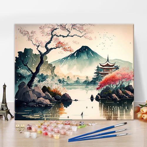 Japanische Landschaft Malen nach Zahlen, Mount Fuji Malen nach Zahlen Kit für Erwachsene Japan Kirschbäume Aquarell Malen nach Zahlen Kits Easy Paint by Numbers für Anfänger Kunsthandwerk 16x20 inch Japanische Landschaft Malen nach Zahlen, Mount Fuji Malen nach Zahlen Kit für Erwachsene Japan Kirschbäume Aquarell Malen nach Zahlen Kits Easy Paint by Numbers für Anfänger Kunsthandwerk 16x20 inch von TISHIRON