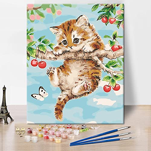 Kirsche und die Katze malen nach Zahlen, Haustiere Katze malen nach Zahlen für Erwachsene Kinder Anfänger, Tiere malen nach Zahlen auf Leinwand DIY Erwachsene malen nach Zahlen Kunst 16x20 Inch Kirsche und die Katze malen nach Zahlen, Haustiere Katze malen nach Zahlen für Erwachsene Kinder Anfänger, Tiere malen nach Zahlen auf Leinwand DIY Erwachsene malen nach Zahlen Kunst 16x20 Inch von TISHIRON