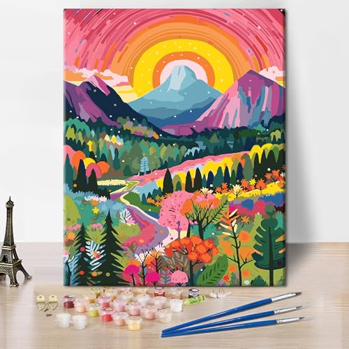 Landschaft Farbe nach Zahlen Kit für Erwachsene Anfänger, Berg DIY Farbe nach Zahlen Kits auf Leinwand, Sonne Landschaft Aquarell Farbe nach Zahlen Kits für Haus Dekor Geschenk 16x20 Inch ohne Rahmen Landschaft Farbe nach Zahlen Kit für Erwachsene Anfänger, Berg DIY Farbe nach Zahlen Kits auf Leinwand, Sonne Landschaft Aquarell Farbe nach Zahlen Kits für Haus Dekor Geschenk 16x20 Inch ohne Rahmen von TISHIRON