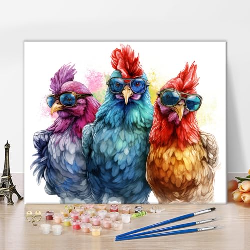 Lustiges Huhn mit Sonnenbrille Malen nach Zahlen - 40x50 cm Tier-Motiv auf Leinwand, Modernes DIY-Kunstset für Wanddekoration & Entspannung Lustiges Huhn mit Sonnenbrille Malen nach Zahlen - 40x50 cm Tier-Motiv auf Leinwand, Modernes DIY-Kunstset für Wanddekoration & Entspannung von TISHIRON