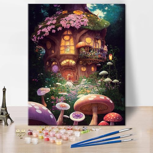 Magische Fantasie Haus Farbe nach Zahlen Kit für Erwachsene Anfänger Acryl Einfache Farbe nach Zahlen für Erwachsene Pilz Wald DIY Bunte Leinwand Acryl Malerei für Haus Dekor 40x50cm ohne Rahmen Magische Fantasie Haus Farbe nach Zahlen Kit für Erwachsene Anfänger Acryl Einfache Farbe nach Zahlen für Erwachsene Pilz Wald DIY Bunte Leinwand Acryl Malerei für Haus Dekor 40x50cm ohne Rahmen von TISHIRON
