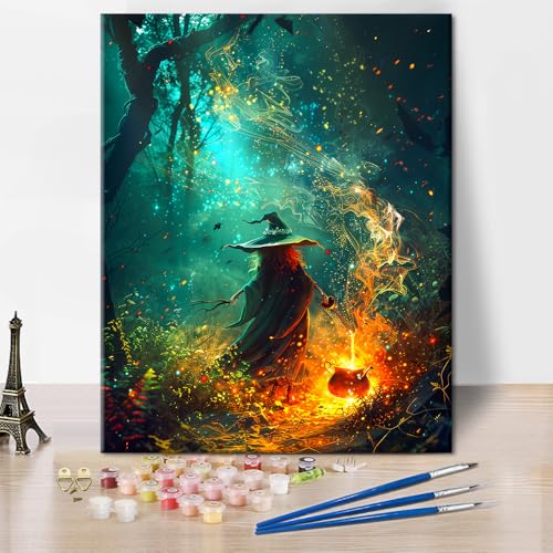 Magisches Malen nach Zahlen Set für Erwachsene Verzauberter Wald und geheimnisvolle getarnte Figur Malen nach Zahlen mit Pinseln und Pigmenten für Zuhause Wand Dekoration, 40x50 CM, (Gerahmt) von TISHIRON