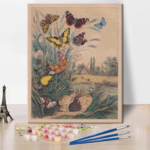 Malen Nach Zahlen, Schmetterling Malen-Nach-Zahlen, Anlage Malen Nach Zahlen Erwachsene, DIY Handgemaltes Ölgemälde Set Mit 3 Bürsten Rahmenlose Leinwand Für Die Heimdekoration - 16 * 20 Zoll von TISHIRON