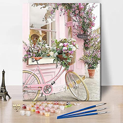 TISHIRON Malen Nach Zahlen Fahrrad und Blume Leinwände DIY Arcylic Paint by Numbers DIY Handgemalt Ölgemälde Kits für Kinder Anfänge Geschenke Kits für Erwachsene (40x50cm) von TISHIRON