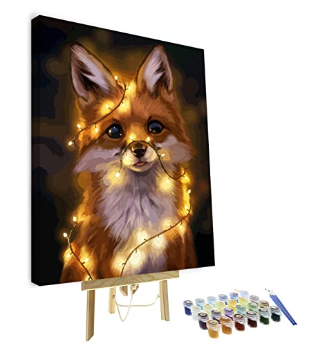 Malen Nach Zahlen Niedliche Tiere Leinwände Fuchs DIY Arcylic Paint by Numbers DIY Handgemalt Ölgemälde Kits für Kinder Anfänge Geschenke Kits für die Mama Mädchen Erwachsene Mit Rahmen (40x50cm) von TISHIRON