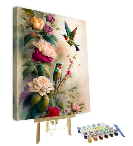Malen nach Zahlen Erwachsene Kolibri Erwachsene Malen nach Zahlen Kits Tiere und Blumen DIY Öl Hand Malerei mit Pinseln Malerei Kunsthandwerk 40 x 50 cm(Rahmen) von TISHIRON