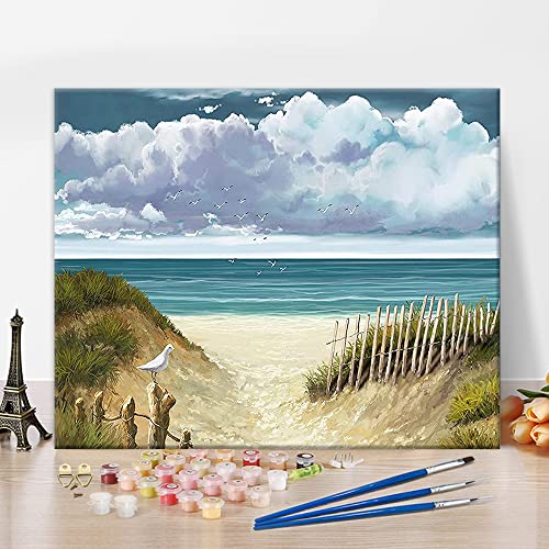 Malen nach Zahlen Kits, Strand Malen nach Zahlen für Erwachsene Anfänger, DIY blau natürliche Landschaft mit Seevögeln Malen nach Zahlen, 16x20 Inch Malen nach Zahlen für Home Decor ohne Rahmen Malen nach Zahlen Kits, Strand Malen nach Zahlen für Erwachsene Anfänger, DIY blau natürliche Landschaft mit Seevögeln Malen nach Zahlen, 16x20 Inch Malen nach Zahlen für Home Decor ohne Rahmen von TISHIRON