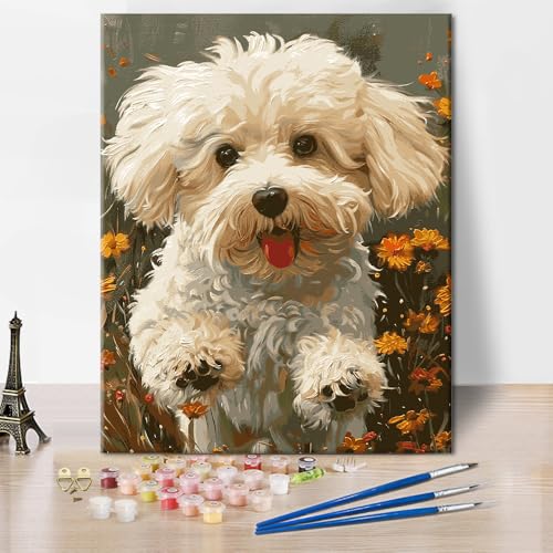 Malen nach Zahlen Tiere Retro Hunde Malen-nach-Zahlen Set DIY Niedliche Tiere Hund Malen nach Zahlen Geschenke für Erwachsene Anfänger Malen nach Zahlen Kunstwerk für Wandkunst zu Hause 16x20 Zoll von TISHIRON