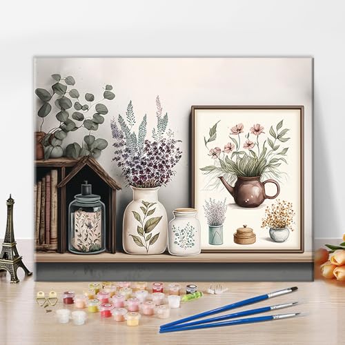 Malen nach Zahlen für Erwachsene, Blumen Malen nach Zahlen für Erwachsene, Blumen in Vase Malen nach Zahlen für Erwachsene, 16x20 Inch DIY Ölgemälde-Set als Geschenk für Kinder und Erwachsene von TISHIRON