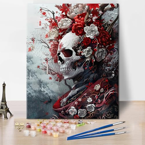 Malen nach Zahlen für Erwachsene, Totenkopf mit roten Blumen Malen nach Zahlen für Erwachsene, Malen nach Zahlen für Erwachsene, 16x20 Inch Ölgemälde-Set als Geschenk für Kinder und Erwachsene Malen nach Zahlen für Erwachsene, Totenkopf mit roten Blumen Malen nach Zahlen für Erwachsene, Malen nach Zahlen für Erwachsene, 16x20 Inch Ölgemälde-Set als Geschenk für Kinder und Erwachsene von TISHIRON