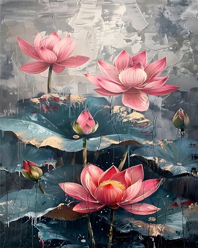 TISHIRON Malen nach Zahlen für Erwachsene, Rosa Wasserlilie, 40,6 x 50,8 cm, Abstraktes Kunstwerk, Ölgemälde TISHIRON Malen nach Zahlen für Erwachsene, Rosa Wasserlilie, 40,6 x 50,8 cm, Abstraktes Kunstwerk, Ölgemälde von TISHIRON