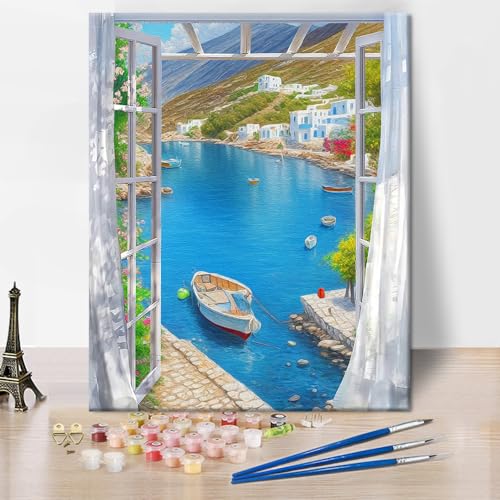 Malen nach Zahlen für Erwachsene Anfänger Leinwand Landschaft Strand, schöne Aussicht Amorgos Insel Malen nach Zahlen Kits mit 3 Pinseln und Acrylfarbe Easy Paint by Numbers für Kinder 16X20 Inch Malen nach Zahlen für Erwachsene Anfänger Leinwand Landschaft Strand, schöne Aussicht Amorgos Insel Malen nach Zahlen Kits mit 3 Pinseln und Acrylfarbe Easy Paint by Numbers für Kinder 16X20 Inch von TISHIRON