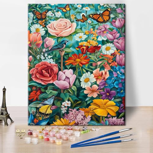 Malen nach Zahlen für Erwachsene Blühender Garten mit Rosen Tulpen und Gänseblümchen DIY Malen nach Zahlen Set mit Leinwand Acrylfarben Pinseln für Entspannung Kunsttherapie und Wanddekoration Malen nach Zahlen für Erwachsene Blühender Garten mit Rosen Tulpen und Gänseblümchen DIY Malen nach Zahlen Set mit Leinwand Acrylfarben Pinseln für Entspannung Kunsttherapie und Wanddekoration von TISHIRON