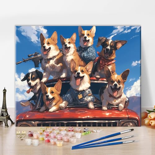 Malen nach Zahlen für Erwachsene Niedliche Corgi Welpen auf Autodach Premium-Set Leinwand Acrylfarben Kreativtherapie Tierliebhaber Entspannungskunst Lustiges Design Geschenkidee Wohndeko 16x20 Zoll Malen nach Zahlen für Erwachsene Niedliche Corgi Welpen auf Autodach Premium-Set Leinwand Acrylfarben Kreativtherapie Tierliebhaber Entspannungskunst Lustiges Design Geschenkidee Wohndeko 16x20 Zoll von TISHIRON