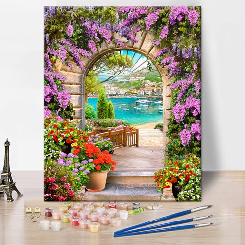 Mediterrane Landschaft Malen nach Zahlen für Erwachsene Anfänger, Fliederbogen Malen nach Zahlen Kits Flussufer Ölmalerei Erwachsene Malen nach Zahlen Acryl Malen nach Zahlen Home Wall Decor, 16"x20" Mediterrane Landschaft Malen nach Zahlen für Erwachsene Anfänger, Fliederbogen Malen nach Zahlen Kits Flussufer Ölmalerei Erwachsene Malen nach Zahlen Acryl Malen nach Zahlen Home Wall Decor, 16"x20" von TISHIRON