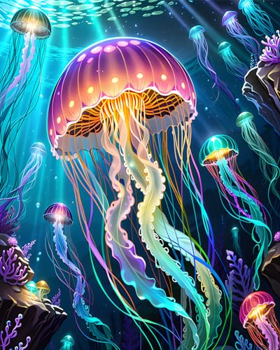 Quallen Malen nach Zahlen Erwachsene, Unterwasser-Welt Malen nach Zahlen, Malen nach Zahlen de Pinsel und Acrylfarbe, 16X20 Inch Quallen Flammen Malen nach Zahlen Erwachsene Familie und Freundes Quallen Malen nach Zahlen Erwachsene, Unterwasser-Welt Malen nach Zahlen, Malen nach Zahlen de Pinsel und Acrylfarbe, 16X20 Inch Quallen Flammen Malen nach Zahlen Erwachsene Familie und Freundes von TISHIRON