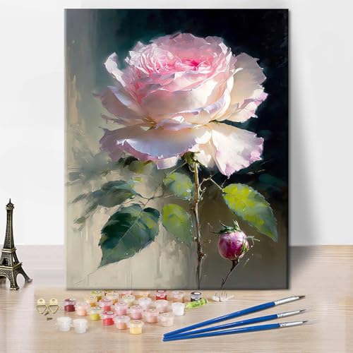 Rose Farbe nach Zahlen Kit für Erwachsene, Rosa Rose Farbe nach Zahlen, Blume DIY Farbe nach Zahlen Kit auf Leinwand Floral Anfänger Ölgemälde für Geschenk Kunstwerk Wand Dekor, 16"x 20" ohne Rahmen Rose Farbe nach Zahlen Kit für Erwachsene, Rosa Rose Farbe nach Zahlen, Blume DIY Farbe nach Zahlen Kit auf Leinwand Floral Anfänger Ölgemälde für Geschenk Kunstwerk Wand Dekor, 16"x 20" ohne Rahmen von TISHIRON