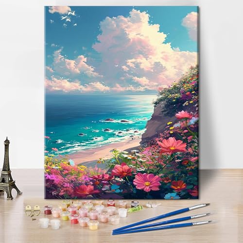 Strand-Farbe nach Zahlen für Erwachsene, Meer-Landschaft DIY-Farbe nach Zahlen, Landschaft-Aquarell-Farbe nach Zahlen für Erwachsene Anfänger Ölgemälde für Home Wall Decor 16x20 Inch Rahmenlos Strand-Farbe nach Zahlen für Erwachsene, Meer-Landschaft DIY-Farbe nach Zahlen, Landschaft-Aquarell-Farbe nach Zahlen für Erwachsene Anfänger Ölgemälde für Home Wall Decor 16x20 Inch Rahmenlos von TISHIRON