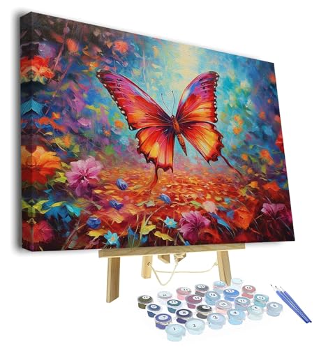 TISHIRON （Gerahmt） Malen nach Zahlen Erwachsene, DIY Schmetterling Malen nach Zahlen, inklusive Pinsel und Acrylfarben, für Muttertag Geschenk Wohnzimmer Schlafzimmer Dekorieren 40x50cm von TISHIRON
