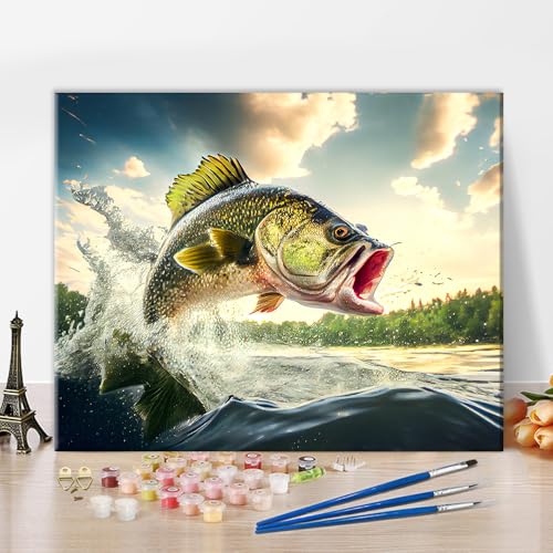 TISHIRON Abstrakte Malen nach Zahlen für Erwachsene Fische die aus dem Wasser springen DIY Malen nach Zahlen Kits auf Leinwand Aquarellzeichnung Malen nach Zahlen Ölmalerei Kunsthandwerk von TISHIRON