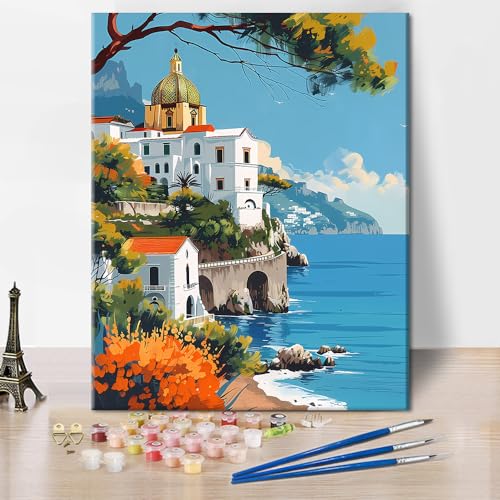 TISHIRON Amalfiküste Malen nach Zahlen für Erwachsene Anfänger, Landschaft Malerei Malen nach Zahlen Kits auf Leinwand Acrylfarbe Zeichnung Malerei mit Pinseln Ölmalerei Home Decor 16x20 inch TISHIRON Amalfiküste Malen nach Zahlen für Erwachsene Anfänger, Landschaft Malerei Malen nach Zahlen Kits auf Leinwand Acrylfarbe Zeichnung Malerei mit Pinseln Ölmalerei Home Decor 16x20 inch von TISHIRON