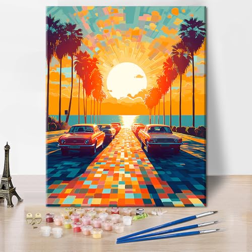 TISHIRON Auto DIY Malen nach Zahlen Kit Erwachsene, Sonnenuntergang Scenery Erwachsene Malen nach Zahlen Kits, Seaside Malen nach Zahlen auf Leinwand für Geschenk Home 40 x 50 cm(rahmenlos) von TISHIRON