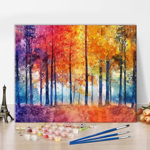 TISHIRON Baum Malen nach Zahlen Kit für Erwachsene, DIY Acrylmalerei auf Leinwand für Home Decor, Buntes Malen nach Zahlen Kits, Ölmalerei mit Pinseln für Erwachsene 40 x 50 cm(rahmenlos) von TISHIRON