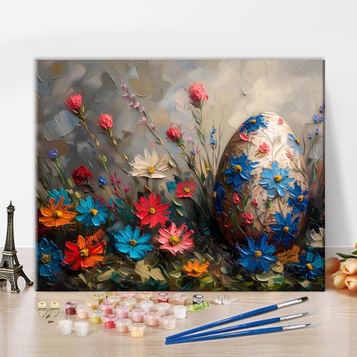 TISHIRON Blumen Malen nach Zahlen, Dracheneier und Blumen Malen nach Zahlen für Erwachsene, Blumen Malen nach Zahlen mit Pinseln und Pigment für Zuhause Wanddekoration, 40x50 CM (Rahmenlos) von TISHIRON
