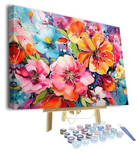 TISHIRON Blumen Malen nach Zahlen Erwachsene Anfänger Blühende Blumen Malen nach Zahlen Kit für Erwachsene Blüte Malen Kits DIY Malen nach Zahlen Art Crafts 40 x 50 cm(Rahmen) von TISHIRON