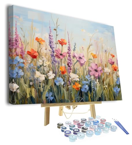 TISHIRON Blumen Malen nach Zahlen Erwachsene mit Pinseln Blühende Blumen Malen nach Zahlen für Erwachsene Malvorlagen Bunte Pflanzen DIY Malen nach Zahlen Kits Kunsthandwerk 40 x 50 cm(Rahmen) von TISHIRON