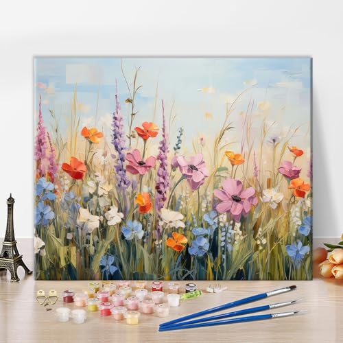 TISHIRON Blumen Malen nach Zahlen Erwachsene mit Pinseln Blühende Blumen Malen nach Zahlen für Erwachsene Malvorlagen Bunte Pflanzen DIY Malen nach Zahlen Kits Kunsthandwerk 40 x 50 cm(rahmenlos) von TISHIRON