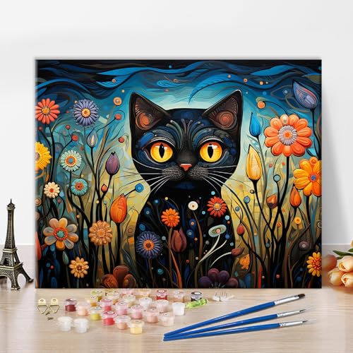 TISHIRON Blumen und Pflanzen Malen nach Zahlen, schwarze Katze Malen nach Zahlen für Erwachsene, DIY Ölmalerei Kit, abstrakte Acrylmalerei Kit mit Pinsel und Pigment für Wanddekoration, 40x50 CM TISHIRON Blumen und Pflanzen Malen nach Zahlen, schwarze Katze Malen nach Zahlen für Erwachsene, DIY Ölmalerei Kit, abstrakte Acrylmalerei Kit mit Pinsel und Pigment für Wanddekoration, 40x50 CM von TISHIRON