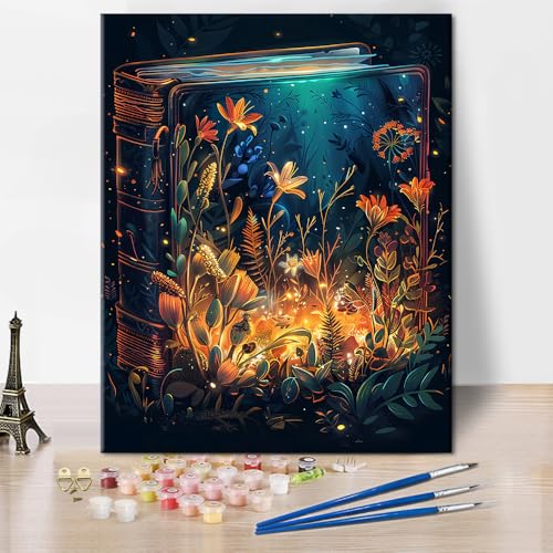 TISHIRON Buch Malen nach Zahlen Erwachsene, Blumen Malen nach Zahlen auf Leinwand, Ölgemälde für Geschenk Home Wall Decor Pflanze, DIY Malen nach Zahlen Kits 40 x 50 cm(rahmenlos) von TISHIRON