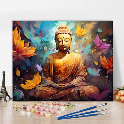 TISHIRON Buddhismus Farbe nach Zahl Erwachsene, Lotus Blume Buddha Aquarell Farbe nach Zahlen für Anfänger, DIY abstrakte Art Malerei Kits auf Leinwand, Handwerk für Home Decor Religiös 16"x20" TISHIRON Buddhismus Farbe nach Zahl Erwachsene, Lotus Blume Buddha Aquarell Farbe nach Zahlen für Anfänger, DIY abstrakte Art Malerei Kits auf Leinwand, Handwerk für Home Decor Religiös 16"x20" von TISHIRON