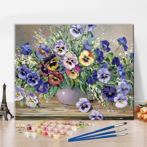 TISHIRON DIY Erwachsene Malen nach Zahlen Kits auf Leinwand, blaue Blumen DIY Ölmalerei Malen nach Zahlen Kit für Kinder, Kunst und Handwerk für Home Wall Decor Acrylmalerei Kit, Rahmenlos, 40x50 CM von TISHIRON