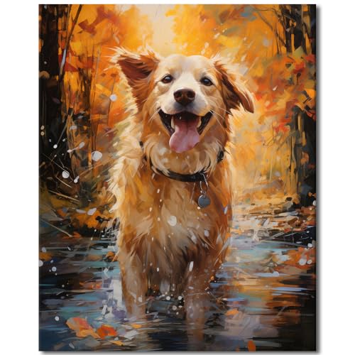 TISHIRON DIY Farbe nach Wahl Erwachsene Kinder Anhänger, Acrylmalerei nach Wahl Kits Lächeln Hund Muster auf Leinenwand Ideale Geschenkqualität für Vatertag 16x20 Zoll (ohne Rahmen) von TISHIRON