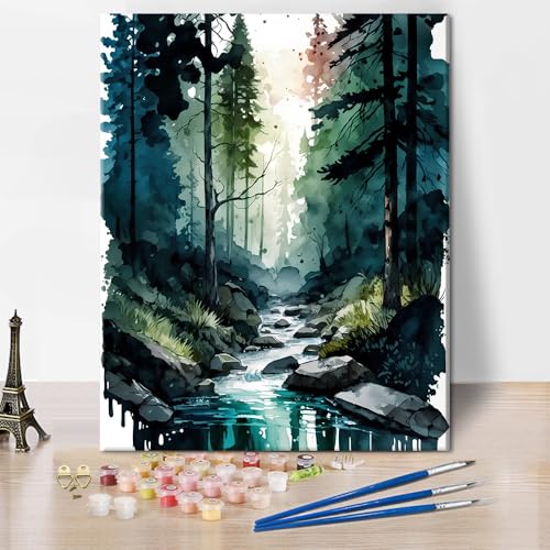 TISHIRON DIY Farbtafel Sets Wasserfarben Landschaft mit einem Fluss im Wald Ölmalerei für Kinder Farbtafel für Erwachsene Anfänger Leinwand Kunsthandwerk für Heimwanddekoration 16 x 20 Zoll TISHIRON DIY Farbtafel Sets Wasserfarben Landschaft mit einem Fluss im Wald Ölmalerei für Kinder Farbtafel für Erwachsene Anfänger Leinwand Kunsthandwerk für Heimwanddekoration 16 x 20 Zoll von TISHIRON