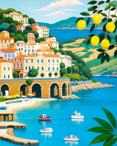 TISHIRON DIY Malen Nach Zahlen Für Erwachsene Atrani Zitronen Amalfi Küste Malen Nach Zahlen Für Erwachsene Leinwand öl Malerei Nach Zahlen Kunsthandwerk Für Erwachsene Kinder 16x20 Zoll von TISHIRON